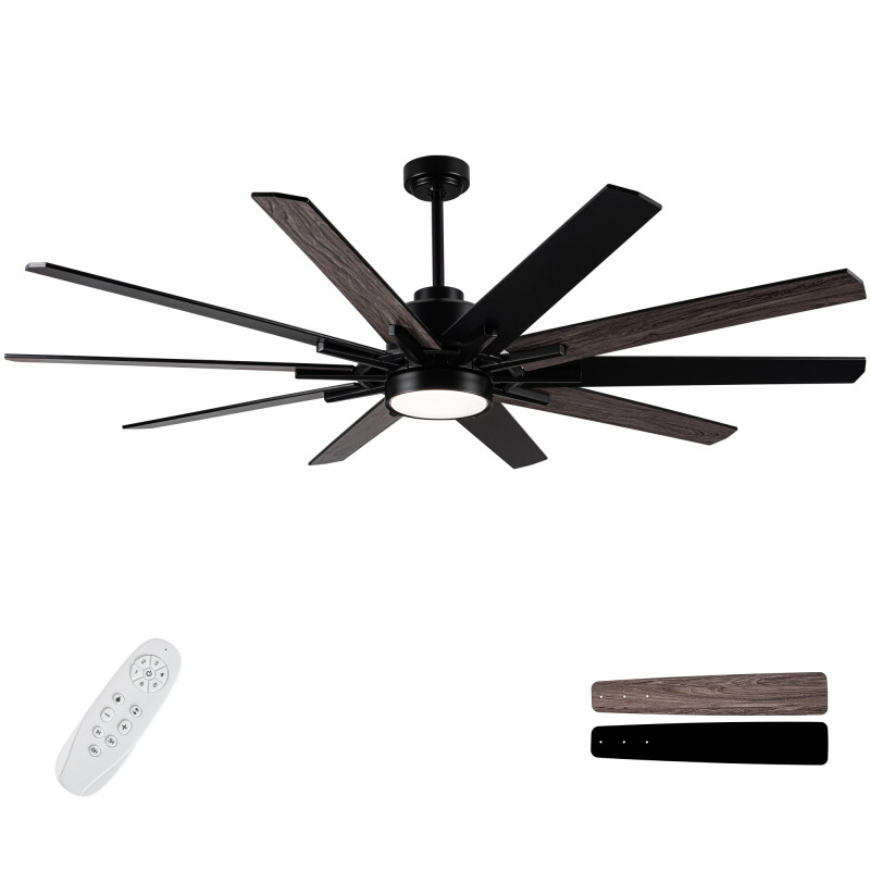 Modern 72 in Ceiling Fan with LED Light, Remote Control, 10 Blades, Black