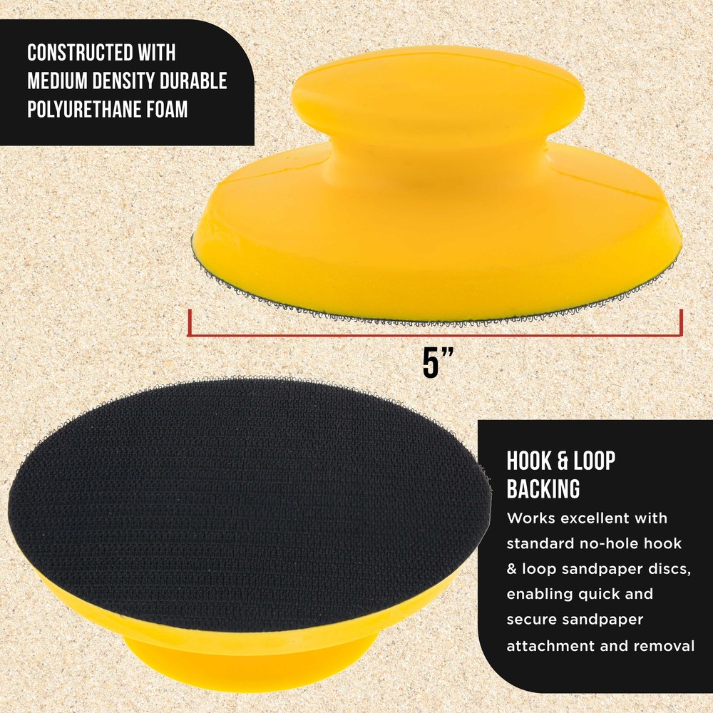 2ea 5" Round-Shaped Hand Sanding Block Pads for Hook & Loop and PSA 5" DA Discs