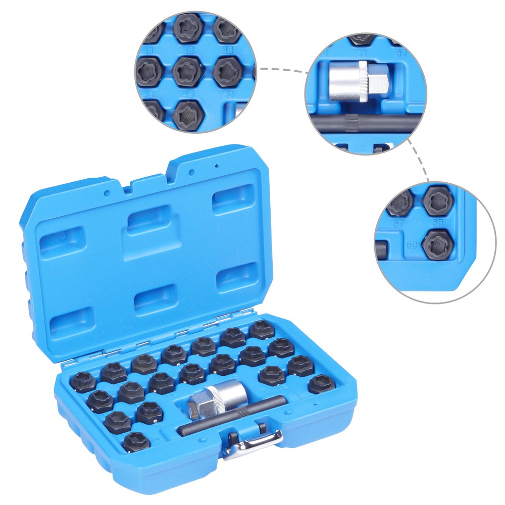 22pcs Universal Locking Lug Nut Master Key Set Wheel Lock Removal Tool US