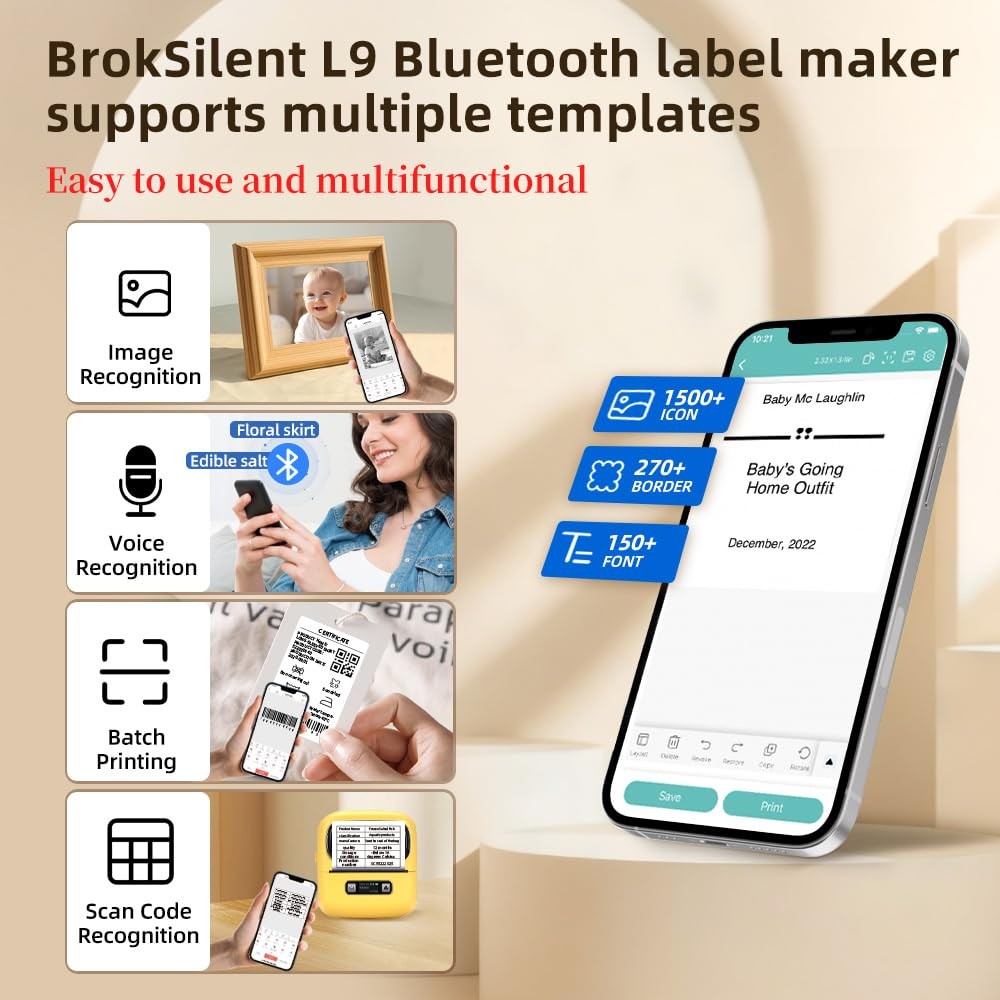 Label makers, 2-3 Inch Thermal Bluetooth Label Printer L9 Barcode Printer Min...