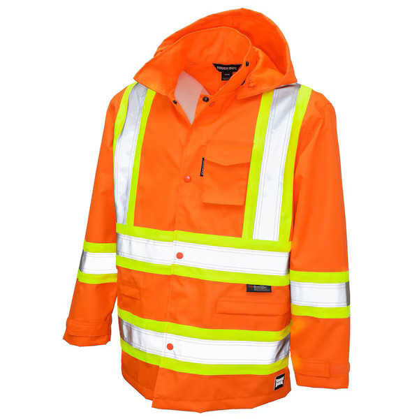 Tough Duck Rain Jacket, Polyester, Polyurethane, Class 3 Type R, Orange, L