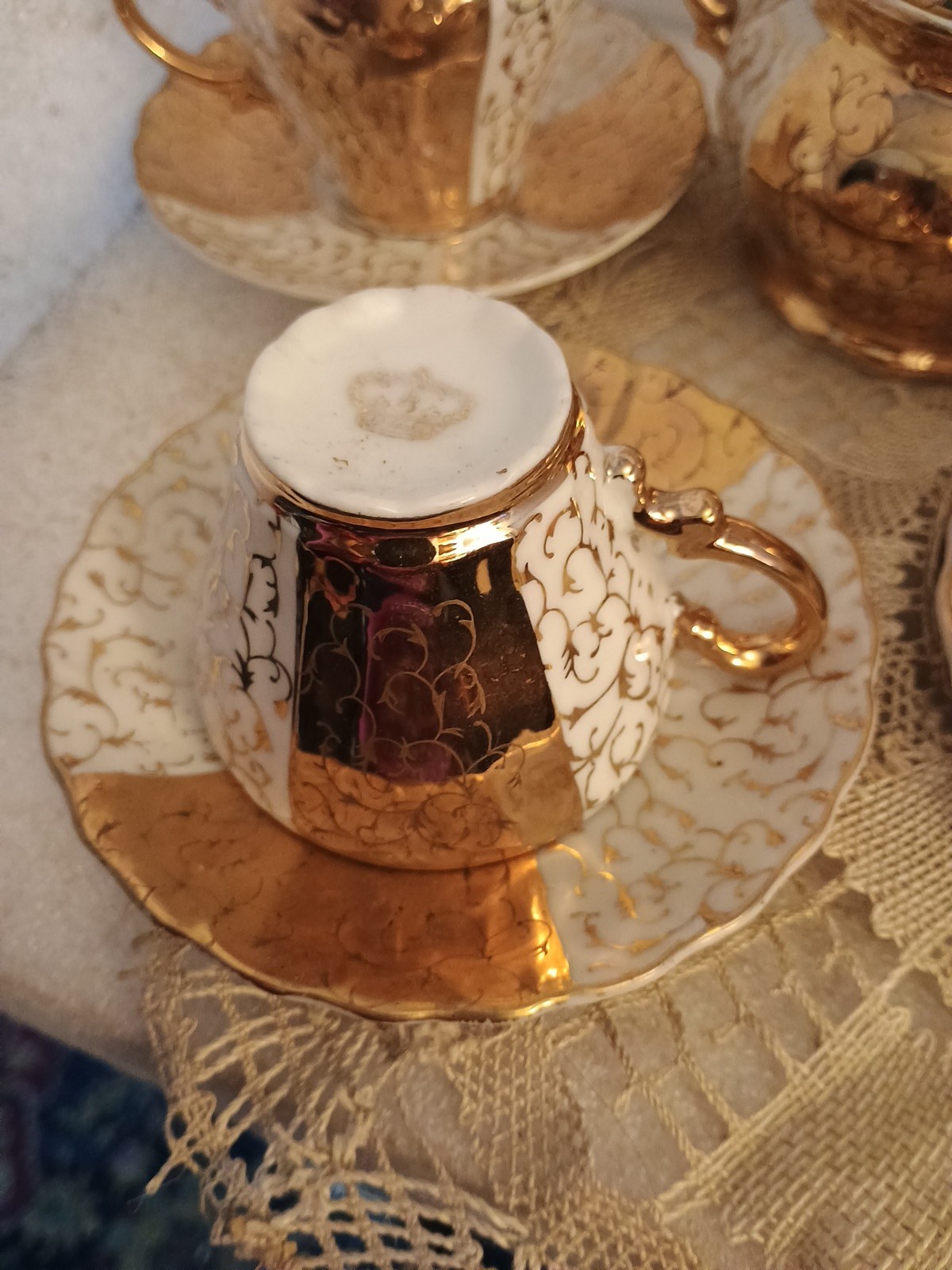 Antique Bavarian Gilded porcelain tea Set! Woldershof Pat 55! Good Condition