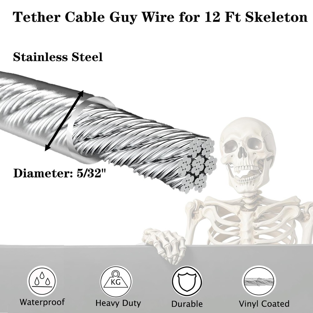 CHENGLAI 12 ft Skeleton Part U Replacement Tether Cable Guy Wire, Replacement...