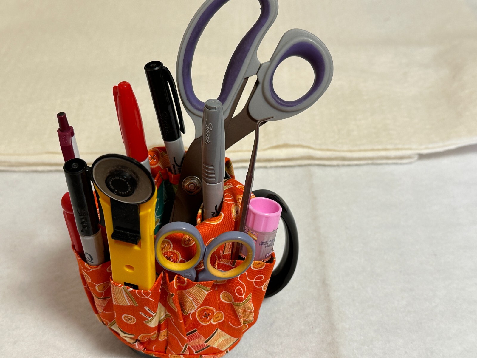 Handmade  coffee mug organizer / caddy sewing notions cotton fabric
