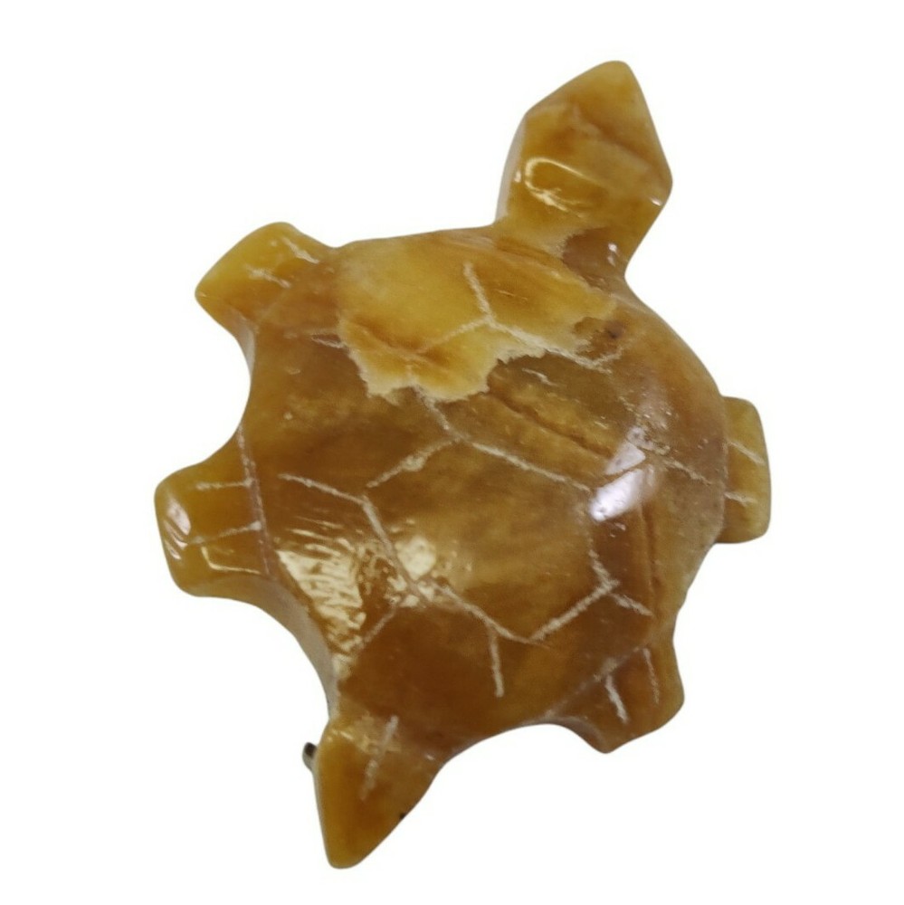 Hand Carved Stone Turtle Brooch Brown