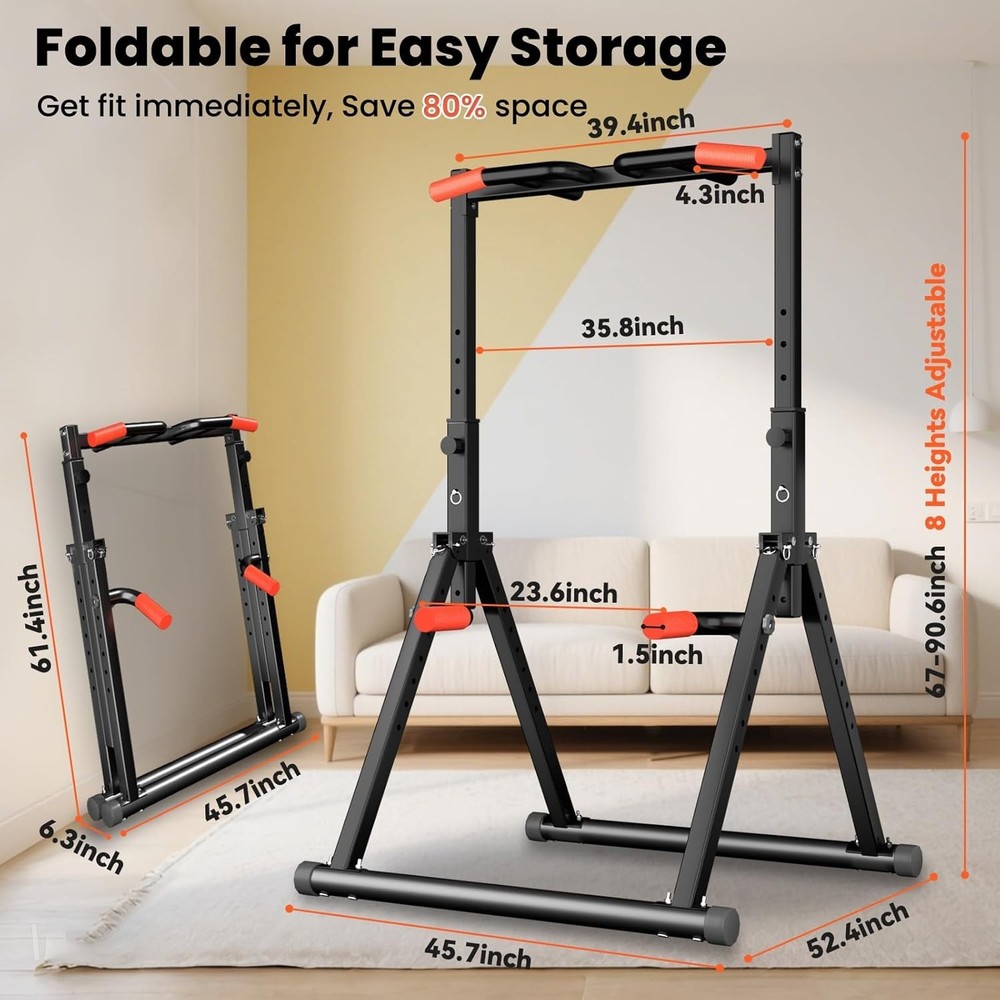 Foldable Power Tower Dip Station - Adjustable Height & Multi-Function Home Gym
