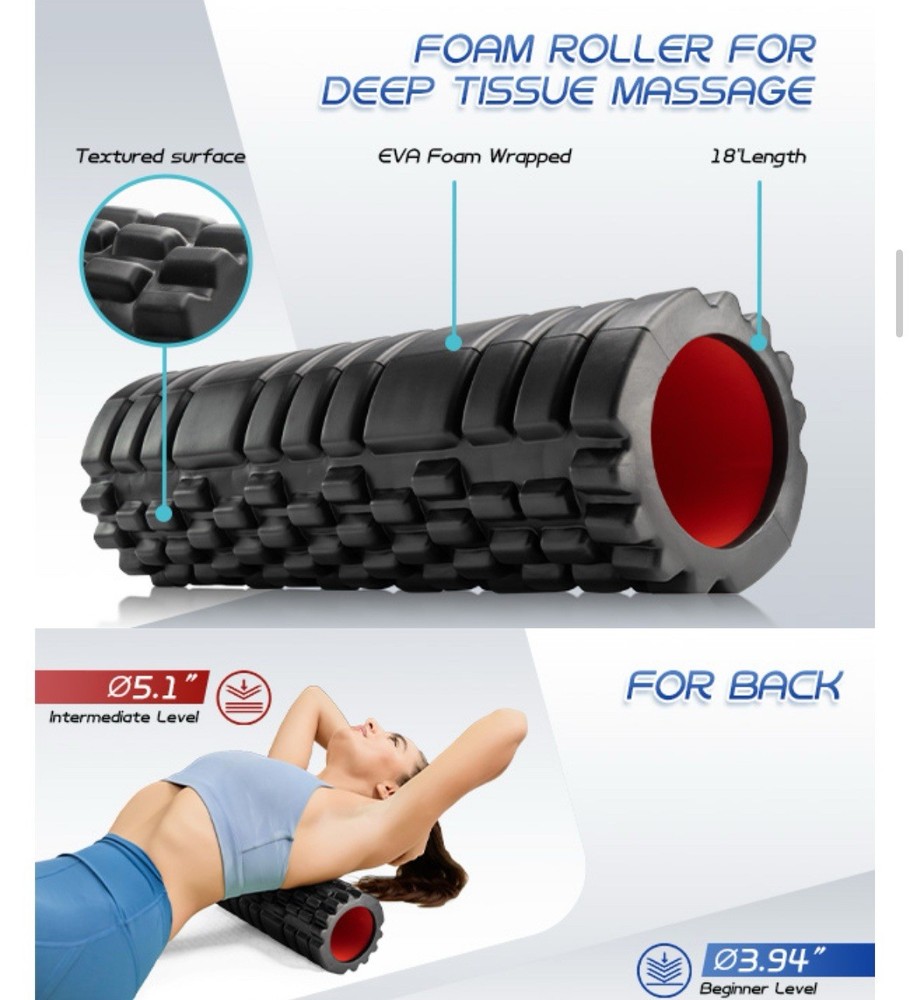 NEW Foam Roller Deep Tissue 18 Trigger Point Massage Roller Self Therapy Tool