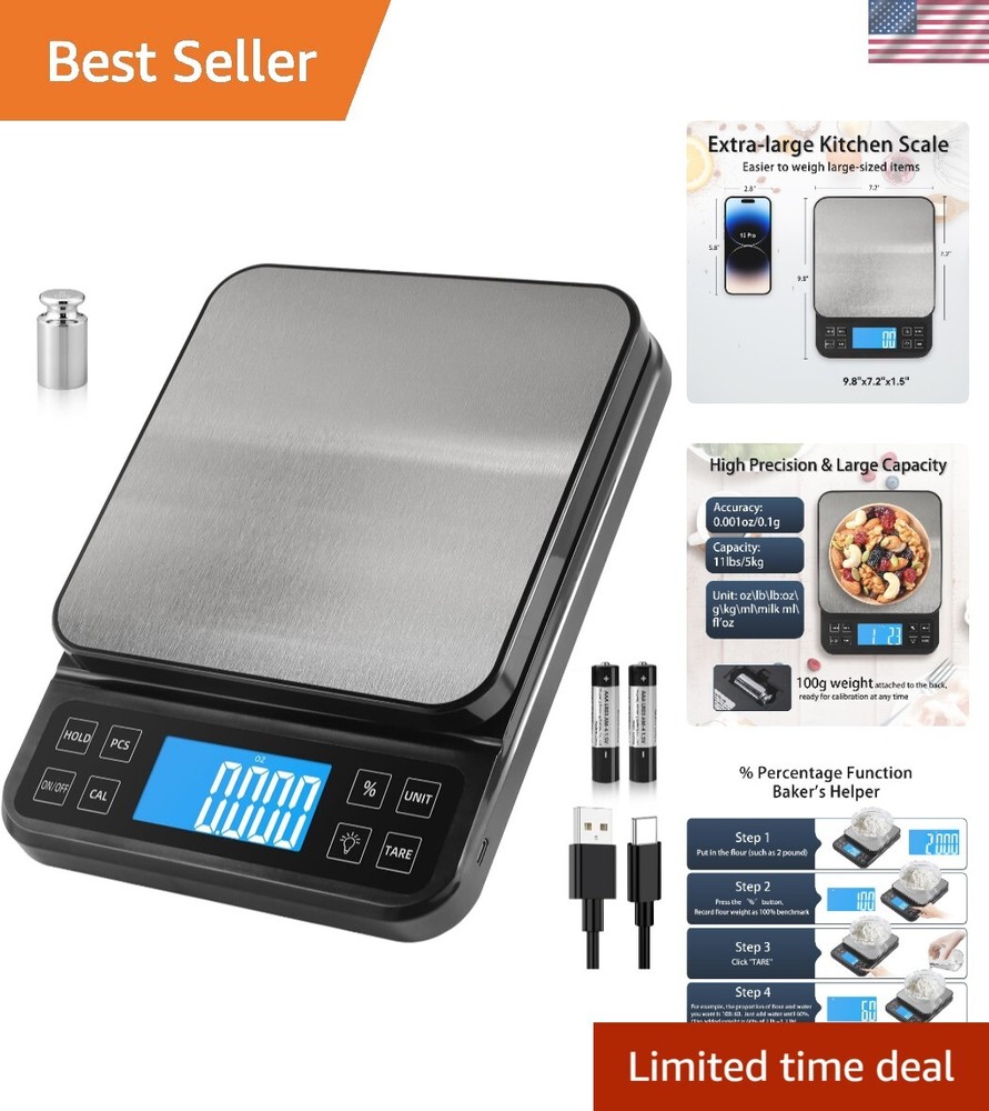 Large 0.1g Accuracy Kitchen Scale - Backlit LCD & Percentage Function for Bakers