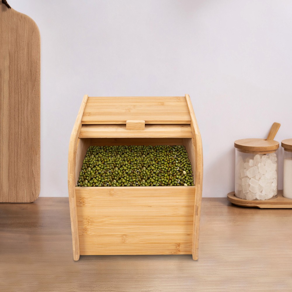 Bamboo Rice Storage Container Tabletop Rectangular Storage Container with Lid