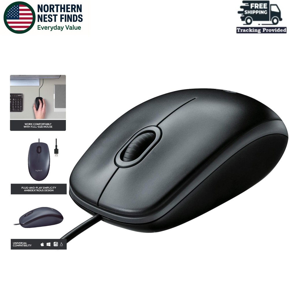 Ambidextrous B100 Wired Mouse - Effortless Scrolling & Plug-and-Play Convenience