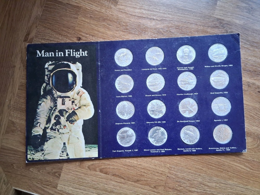 Man In Flight Shell Coin Token Collection 1970s Presentation Complete Full Set