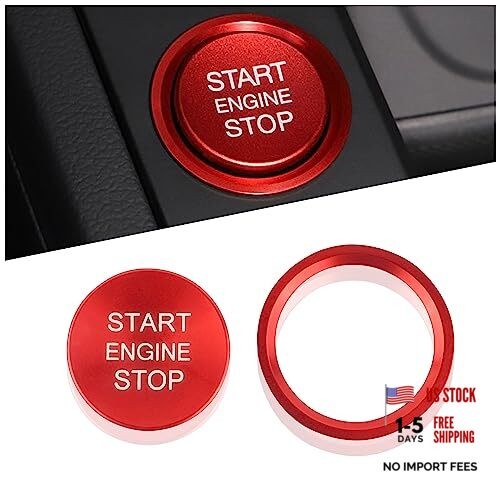 Car Push Start Button Cover Compatible with Audi,Cool Aluminum Engine Start Red