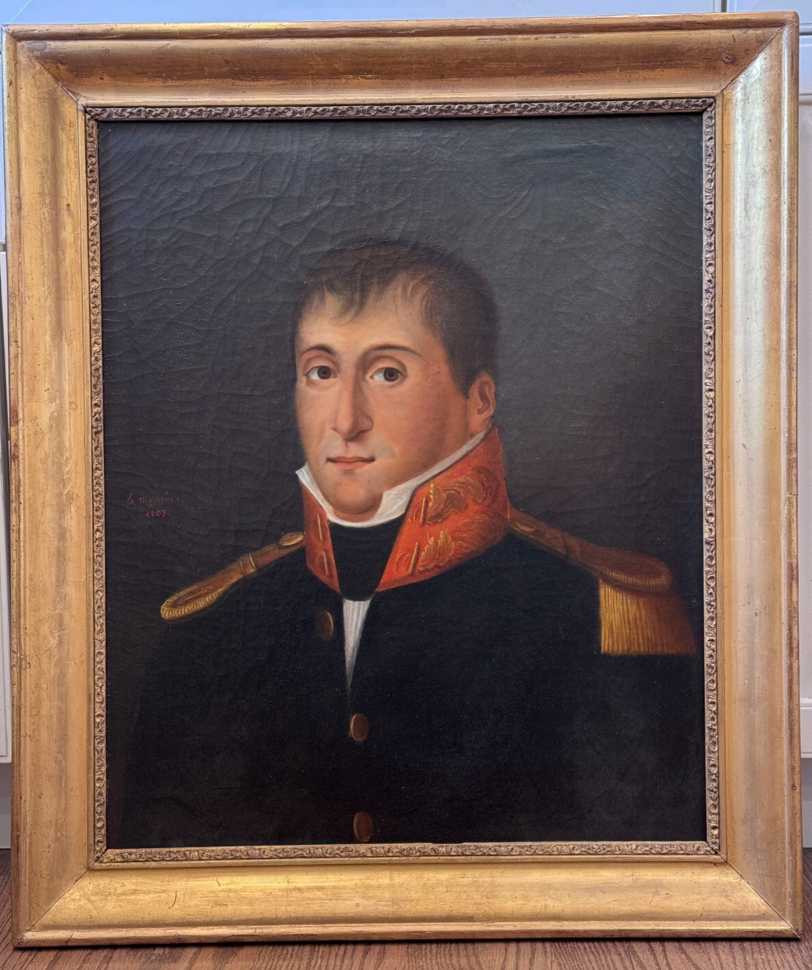 1803 Hand Painted Signed Portrait Napoleon Navy Officer Waterloo Battle War