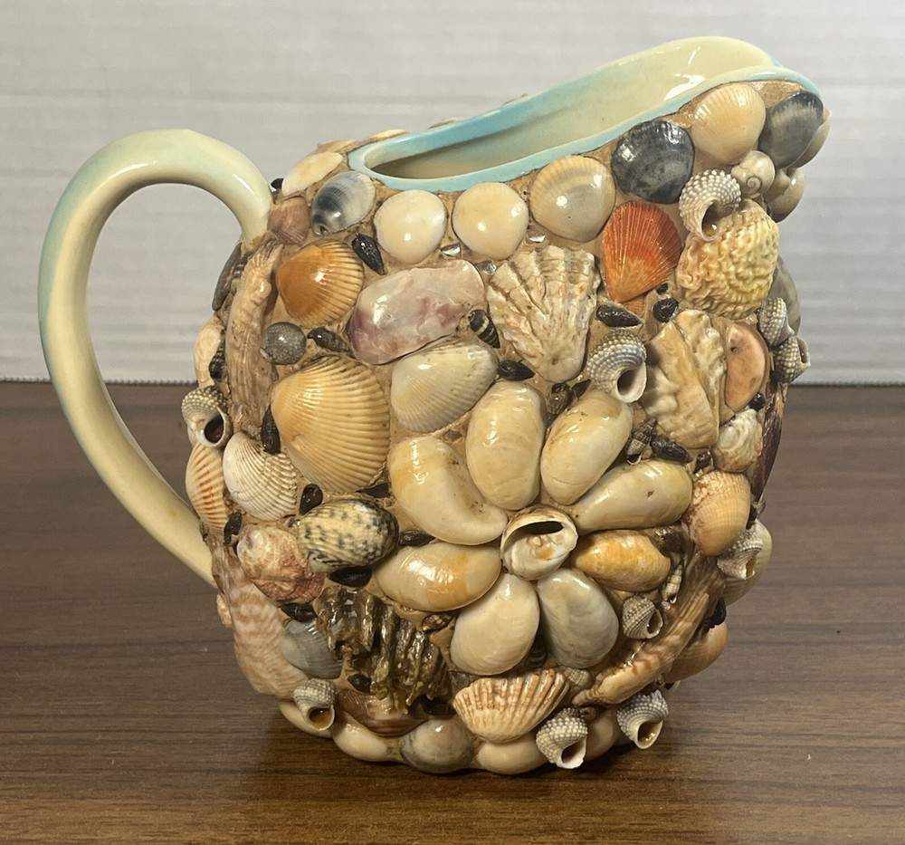 Vintage Seashell Covered Ceramic Pitcher