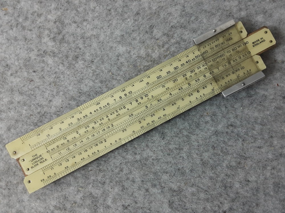 Log-Log Slide Rule Boxed 6" UNIQUE Technical Supply Co Brighton Antique