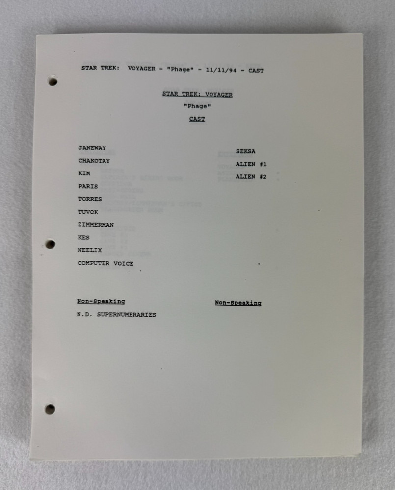 Star Trek Voyager “Phage” Final Draft Original Studio Script 11/11/1994