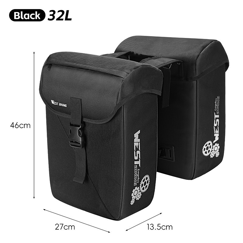WEST BIKING Bike Double Pannier Set Waterproof Bicycle Rear Rack Pack Bag 32L