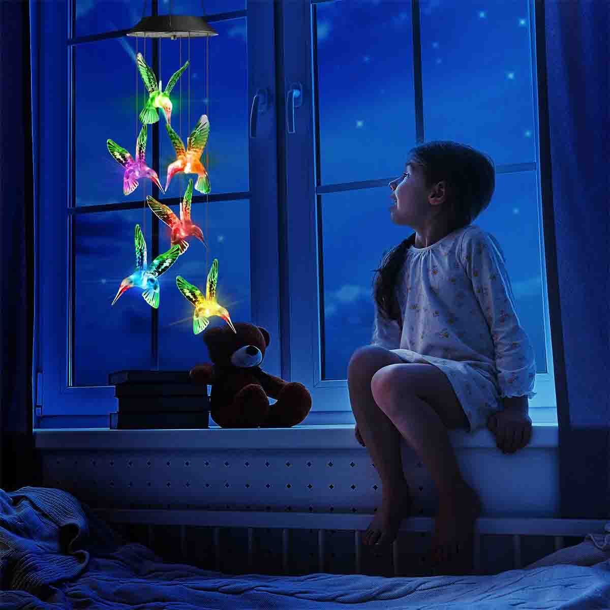 Hummingbird Solar Wind Chimes Color Changing Solar Mobile Lights Waterproof LED