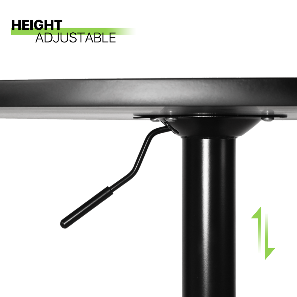 Black Wooden Round Pub Bar Table Adjustable Height Tabletop Chrome Base Kitchen