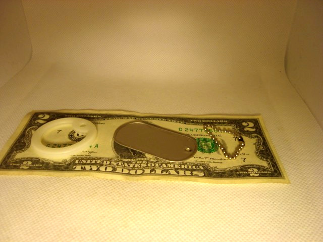 Military Dog Tag Silver Dull Finish + 4" 1n. key Chain + Silencer GLOW IN DARK