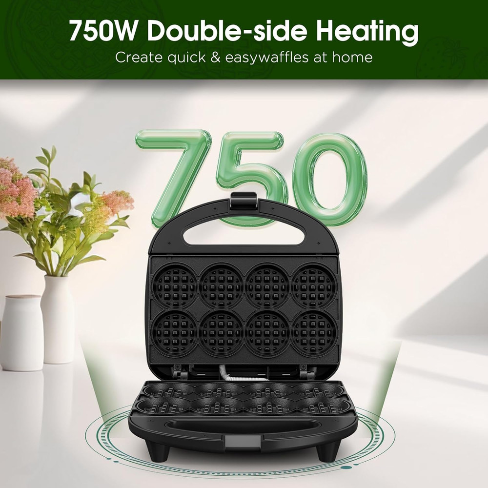 Mini Waffle Maker 8 Bite Nonstick Electric Breakfast Snack Maker