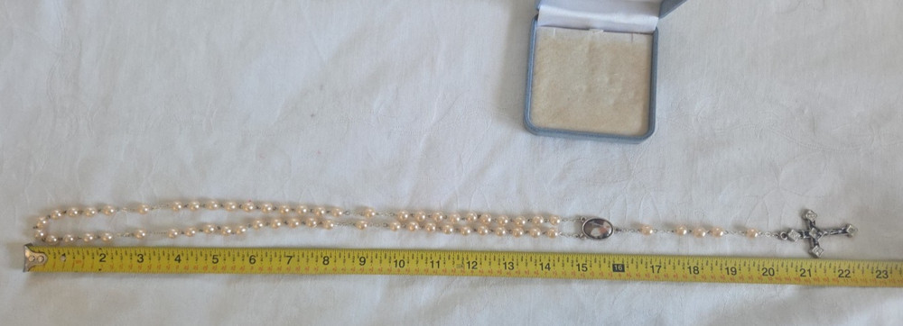 Vintage Ave Maria Italian Pink ish Glass Bead Rosary Pope John Paul II ITALY