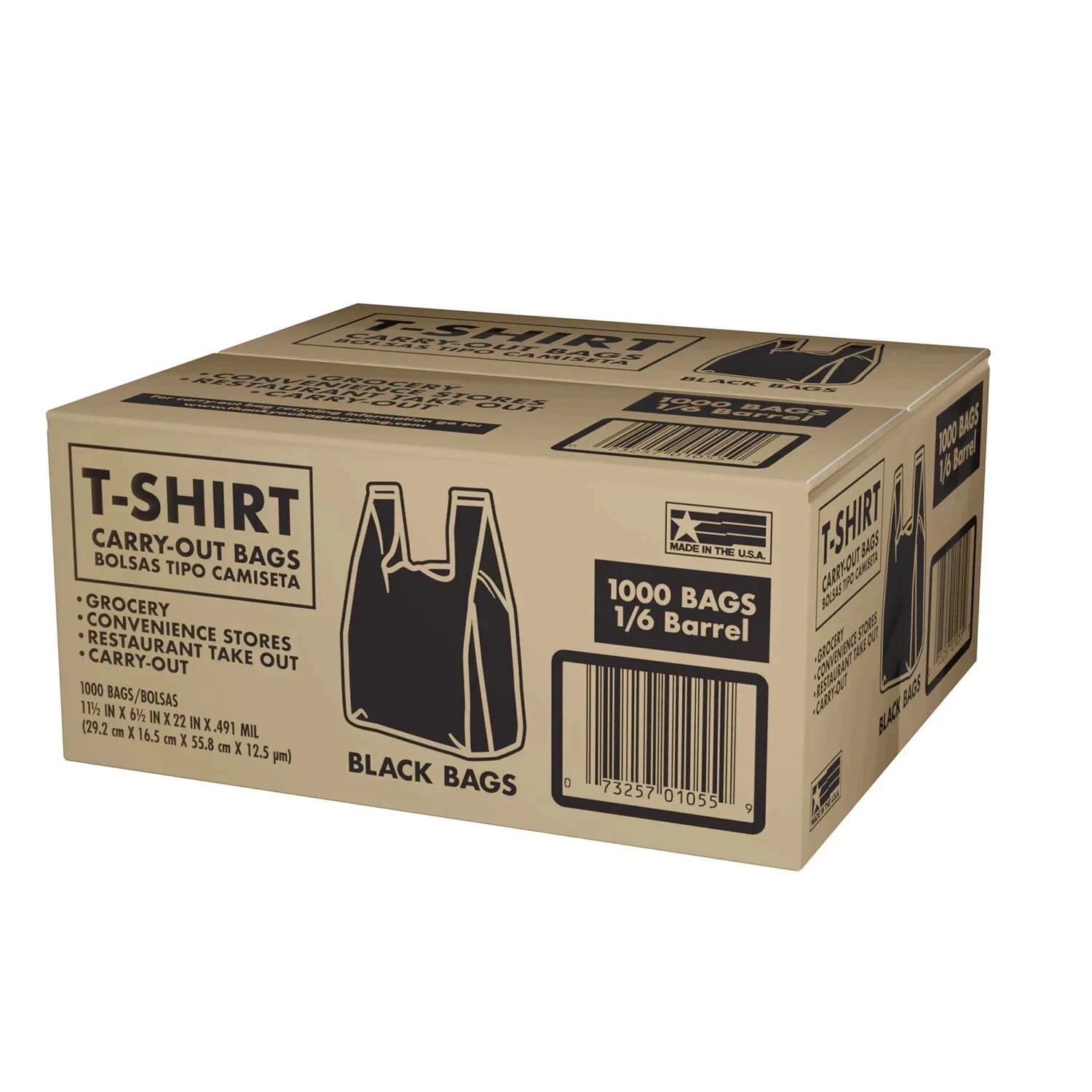 Black T-Shirt Carryout Bags, 11.5" x 6.5" x 22" (1,000 ct) Free Shipping