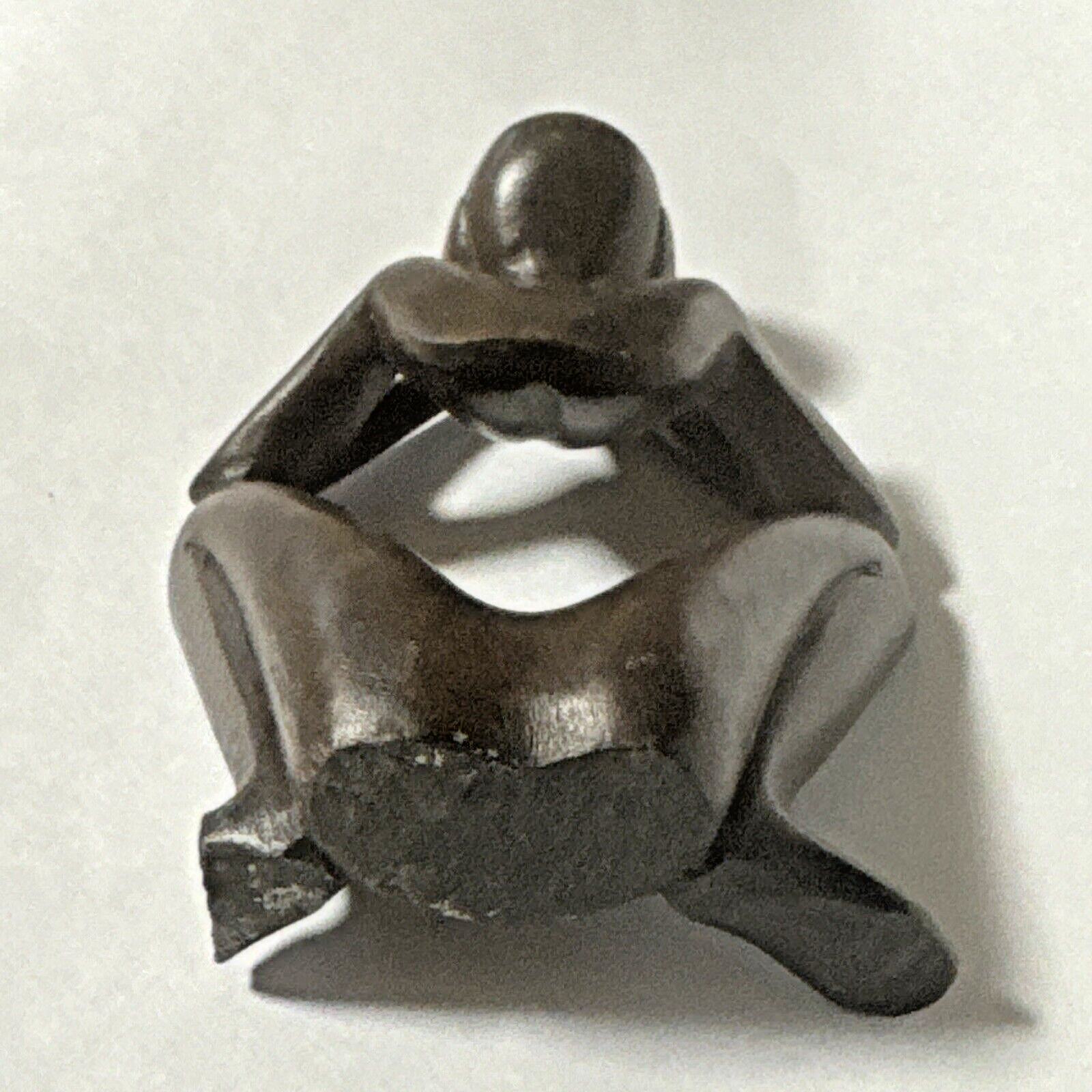 African Hand Carved wood brown Thinker Sclupture Abstract Figure Kenya 4” tall