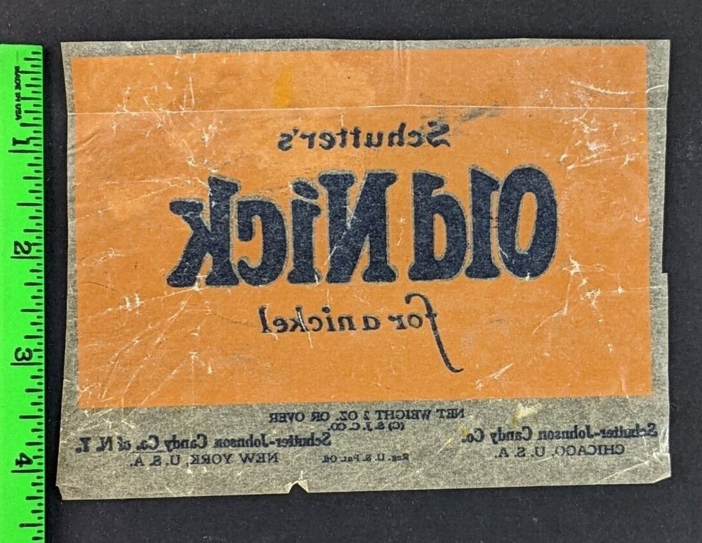 Vintage 1930's Schutter's Old Nick EMPTY Trimmed Candy Wrapper