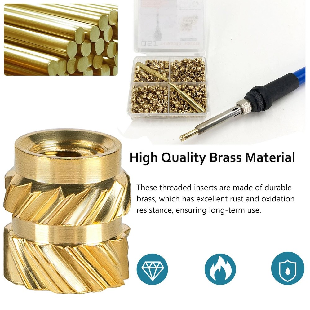 300Pcs Threaded Inserts Set with Soldering Iron Tip Brass Heat Set Insert M2....
