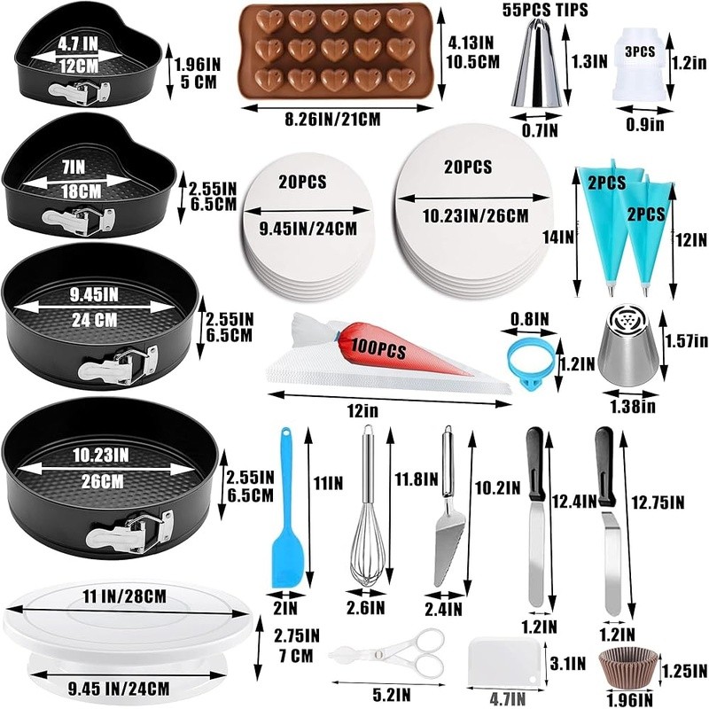 540PCS Cake Decorating Kit Baking Supplies 4 Springform Pans Rotating Turntable
