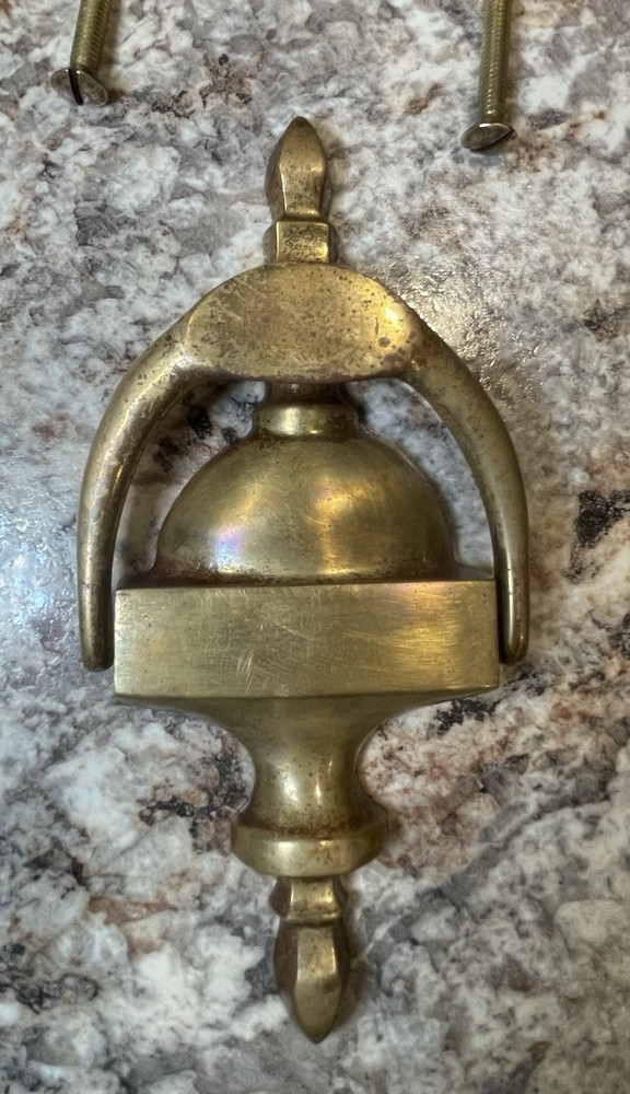 Solid Brass Door Knocker 7.5” Vintage Patina With Mounting Hardware