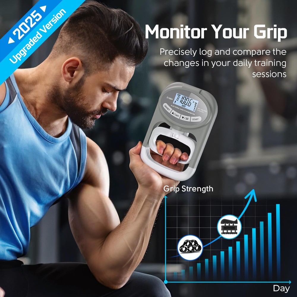 Grip Strength Tester Trainer - Hand Dynamometer Gray