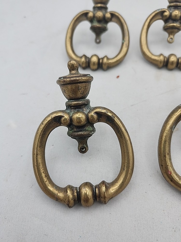 4 Vintage Brass Crown Style Drawer Pulls Handle