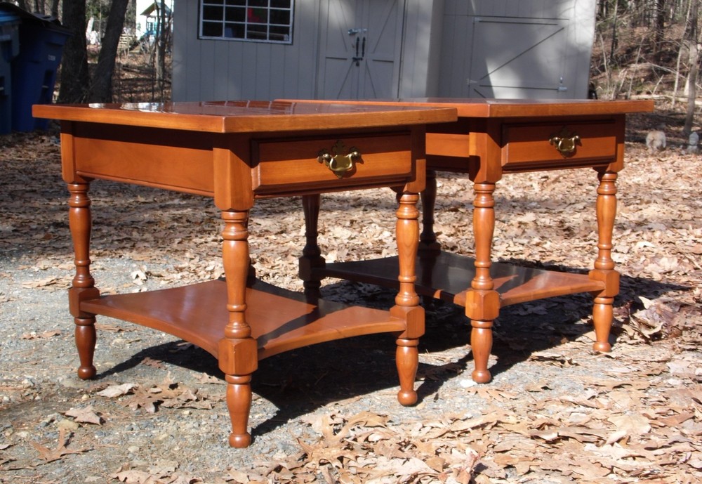 Vintage Pair Harden Solid Cherry 2 Tier End Tables Nightstands
