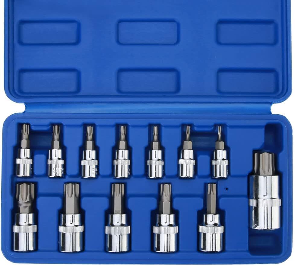 13Pc Master Torx Socket Set Tamper Proof Security Bits Plus External Star w/Case
