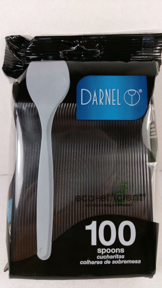 Black Plastic Spoons 5.5" Nested Eco Efficient Darnel Sealed 100ct - NEW