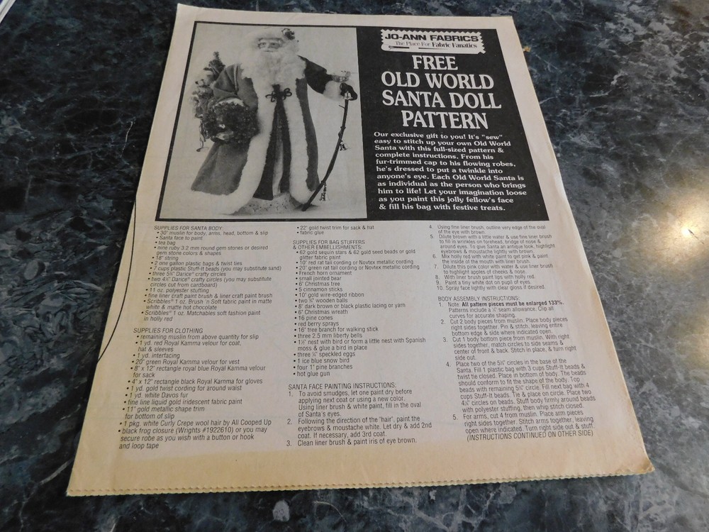 Old World Santa Doll Pattern Joann Fabrics