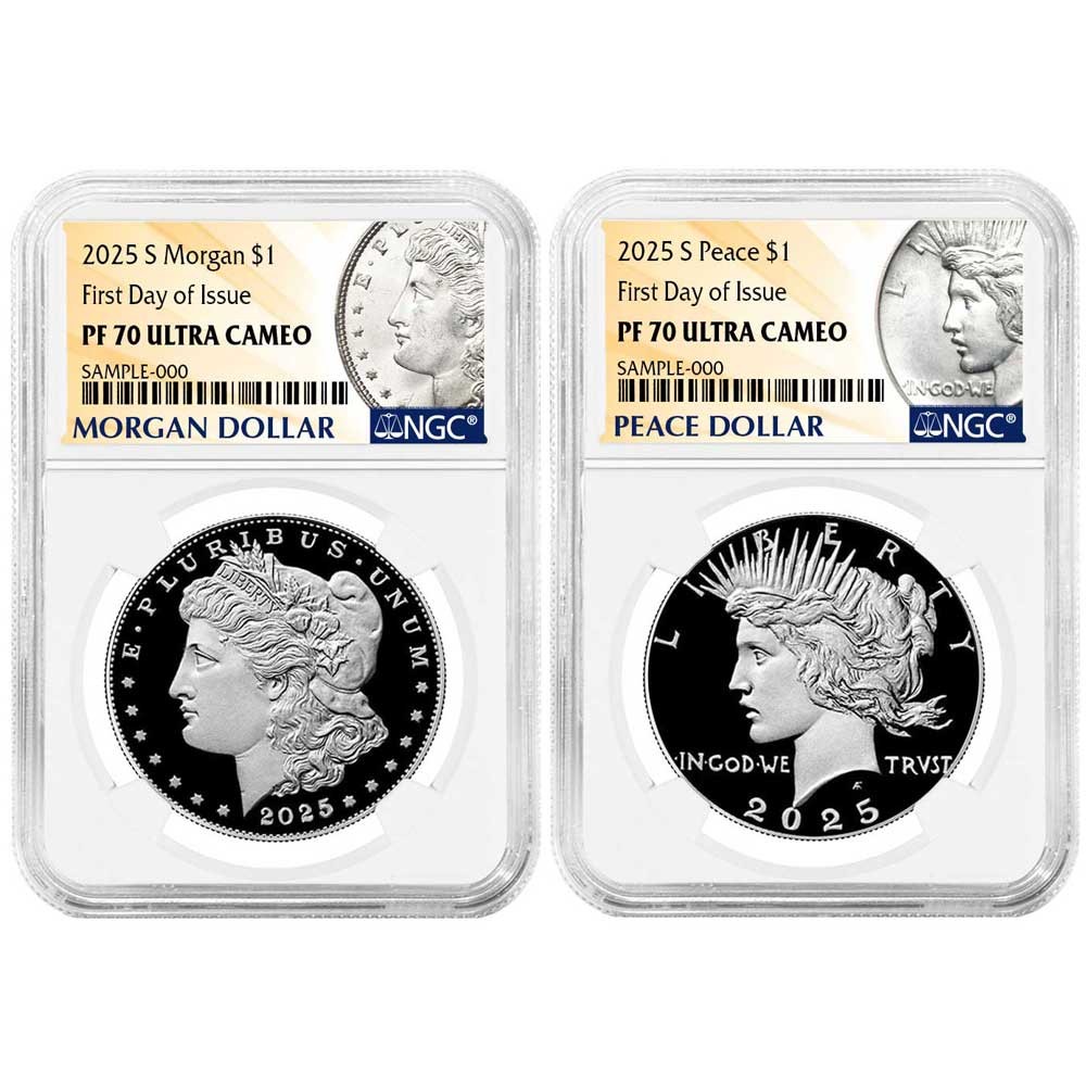 Presale - 2025-S Proof $1 Morgan and Peace Silver Dollar 2pc Set NGC PF70UC F...