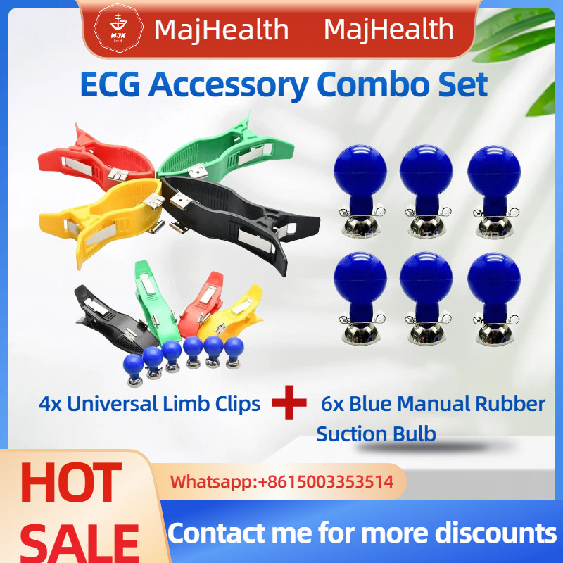 ECG Accessory Kit:4 Universal Limb Clips + Blue Rubber Bulb for ECG Machine