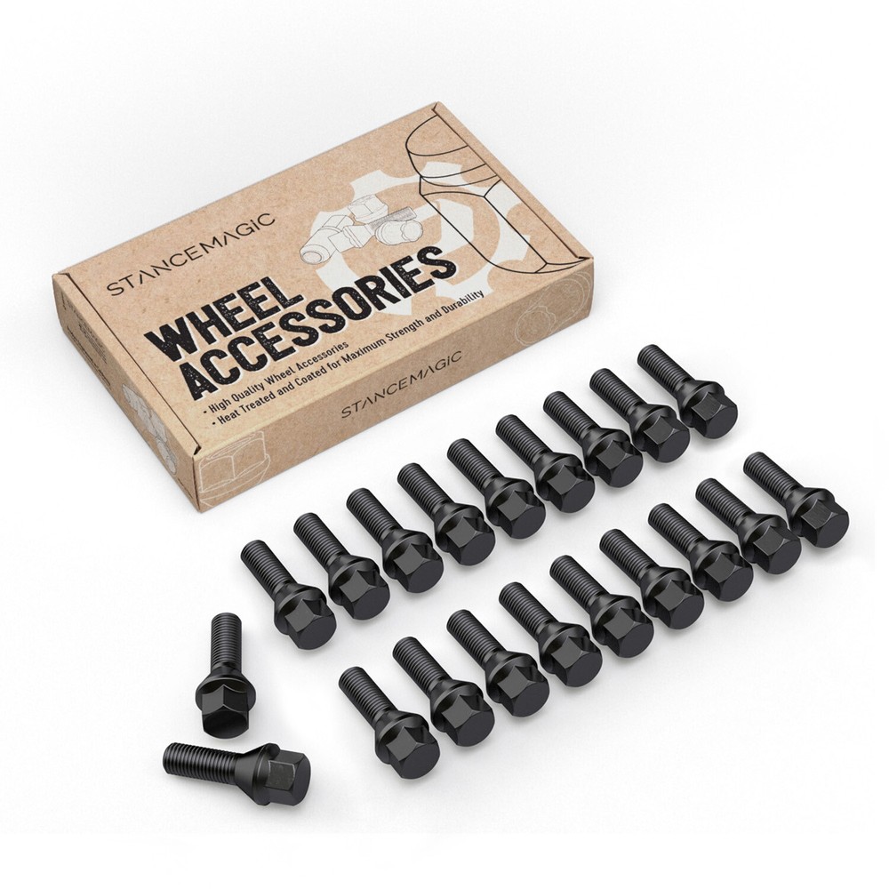 20pc 12x1.5 Black Cone Lug Bolts for BMW E36 E46 E60 E90 E92 E39 E82 E88 Z4 Z3