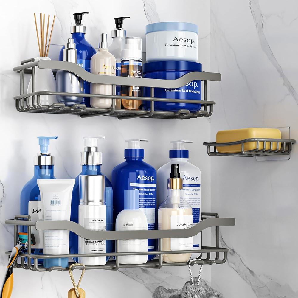 Shower Caddy 3-Pack, Adhesive Shower Organizer with Soap Holder, Rustproof No Dr
