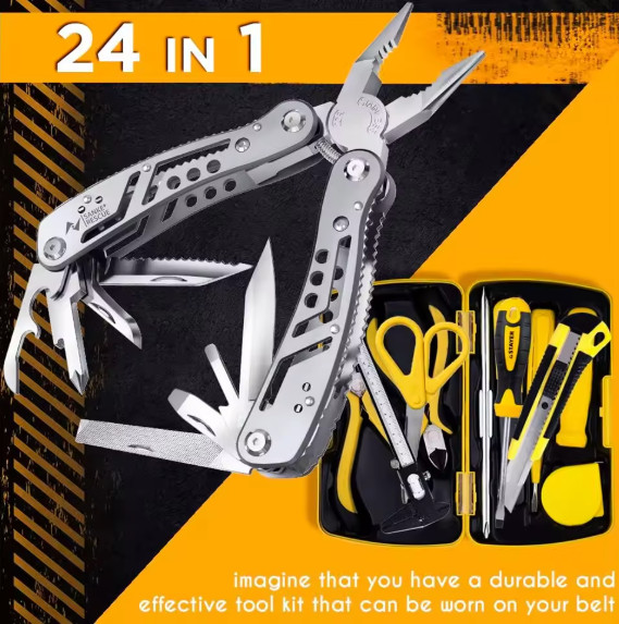 24-In-1 Multitool Pliers Multi Tool with Safety Locking and Pocket Sheath
