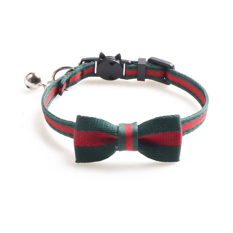 Check Plaid Cat Collar Breakaway - Bow tie Leopard Removable Kitten Silver Bell
