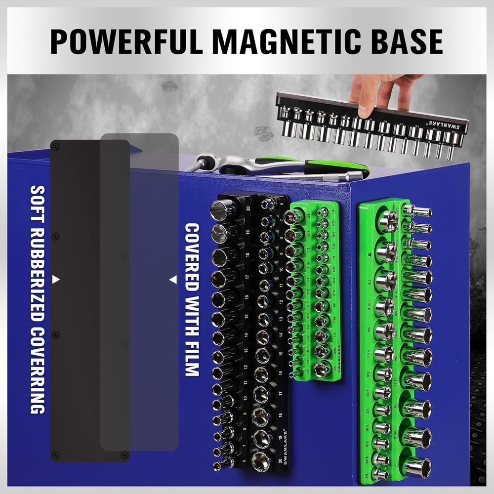 4-Piece Magnetic Socket Organizer Set, Metric & SAE Socket Holder Set