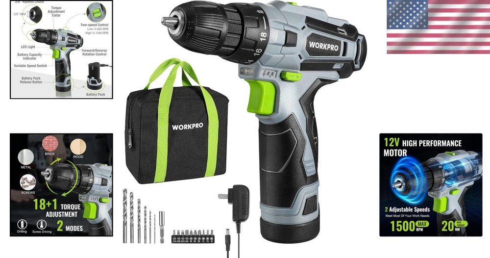 Cordless 12V Drill Driver Kit - Compact Electric Screwdriver for Home Projects