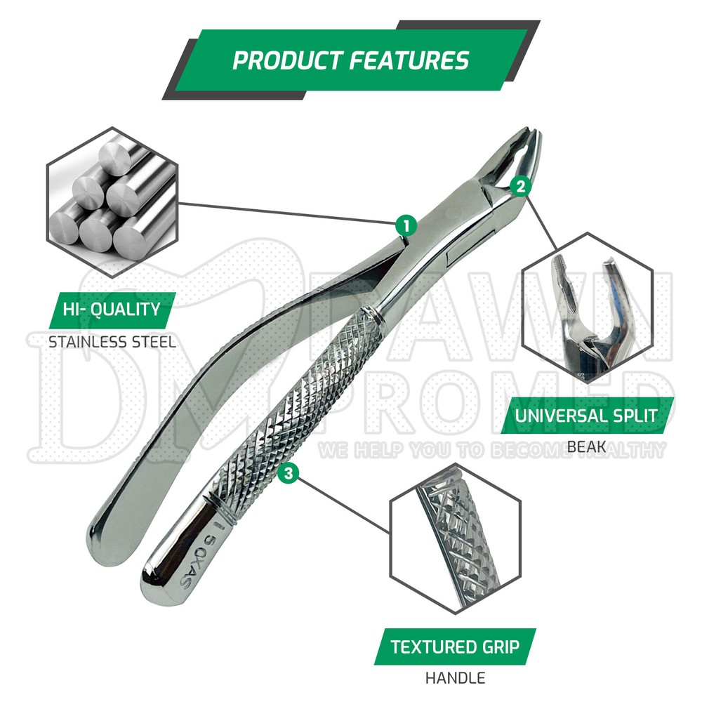 Dental Extracting Forceps #150XAS Serrated, Split Beak Design for Upper Teeth