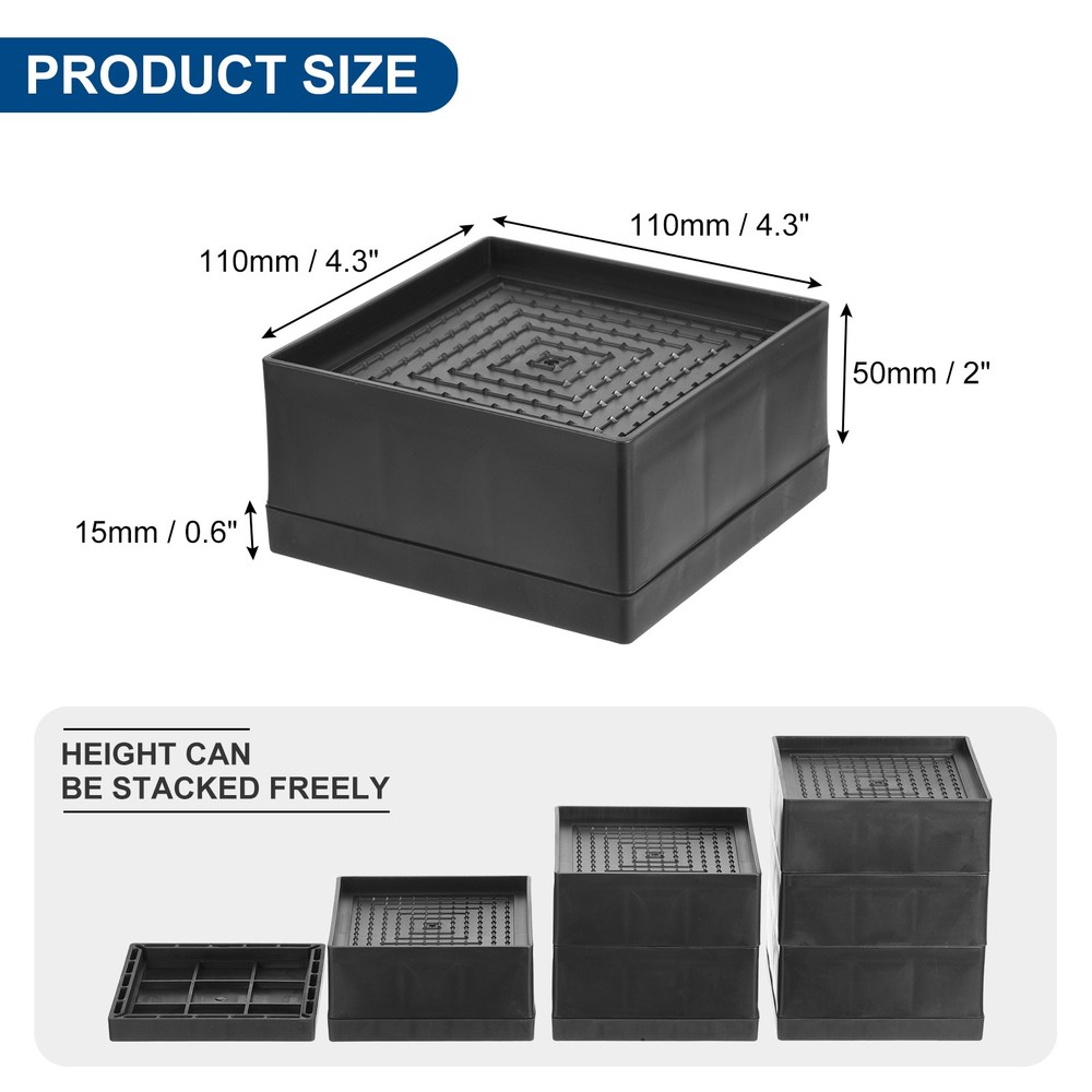 4Pcs Bed Risers 2" Furniture Risers Adjustable Couch Riser for Desk Black