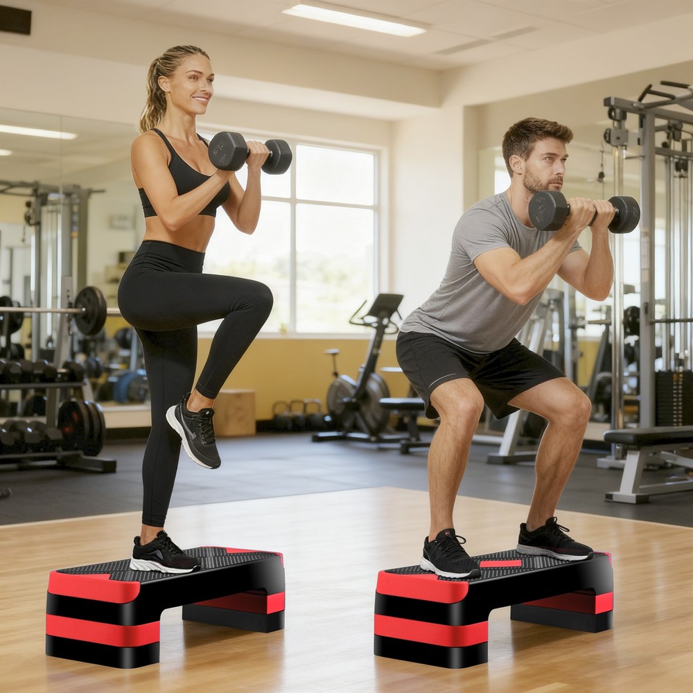 27" Aerobic SteperExercise Non-Slip Surface Platform Stepper Adjustable Red