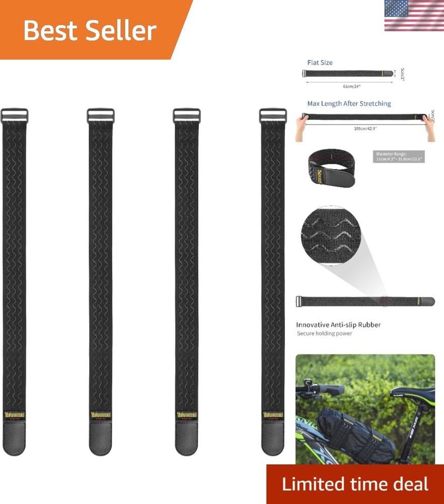 24" Elastic Cinch Straps - 4 Pack, Anti-Slip Hook & Loop for Versatile Bundling